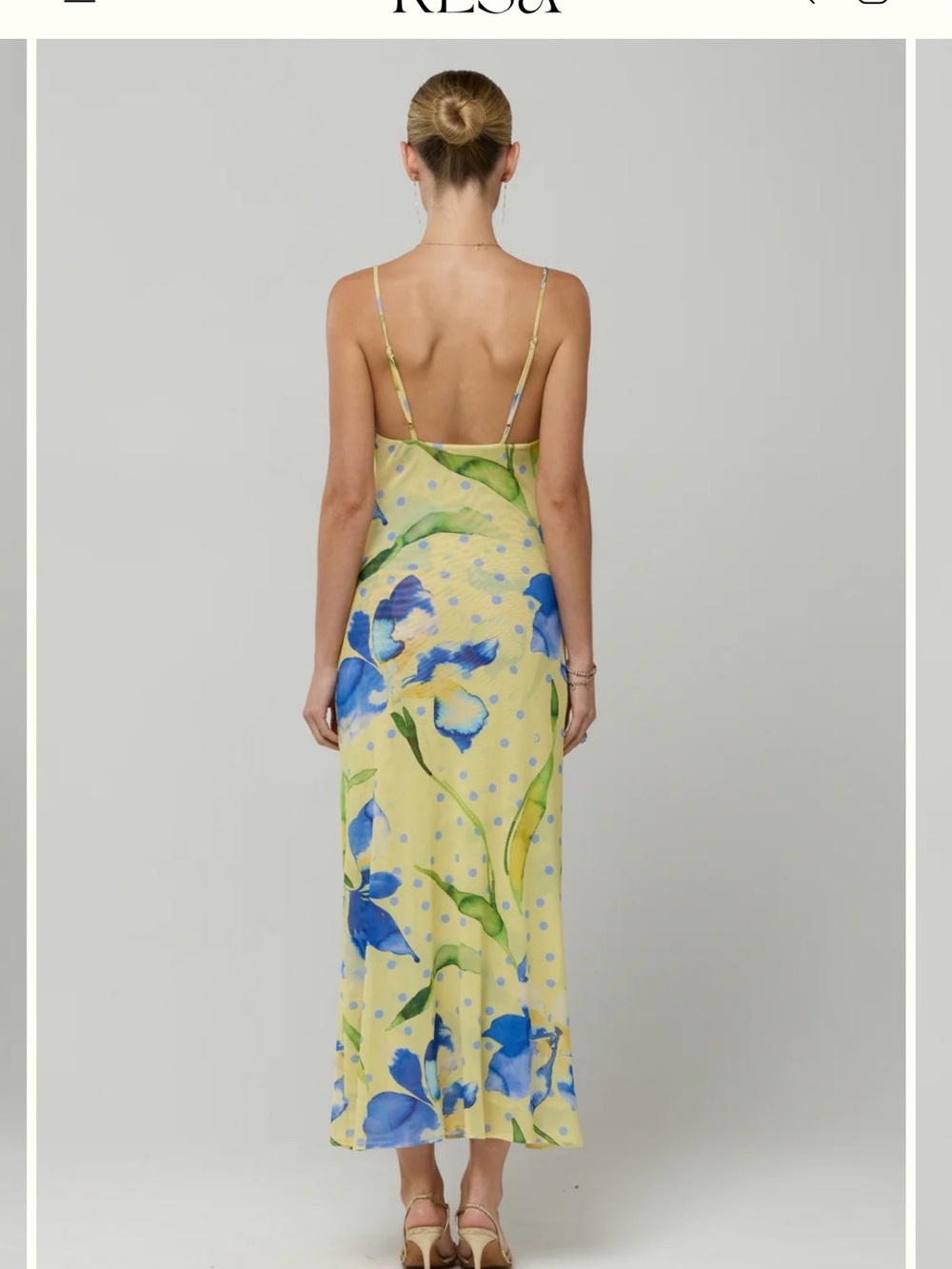 RESA Yellow Slip Maxi Dress with Blue Floral Print - Picture 3 of 3